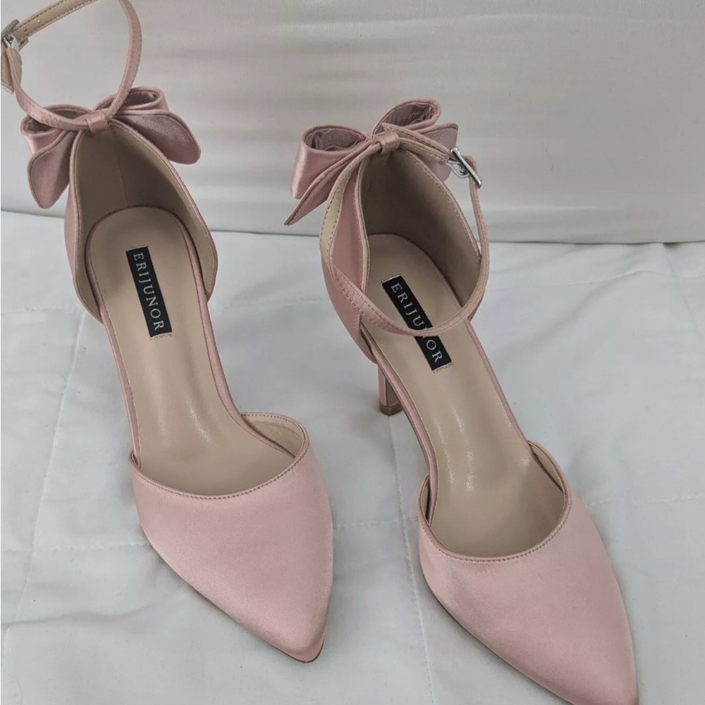 Elegant Erijunor Wedding Evening Pink Bow Strappy Heels Women's Size 6